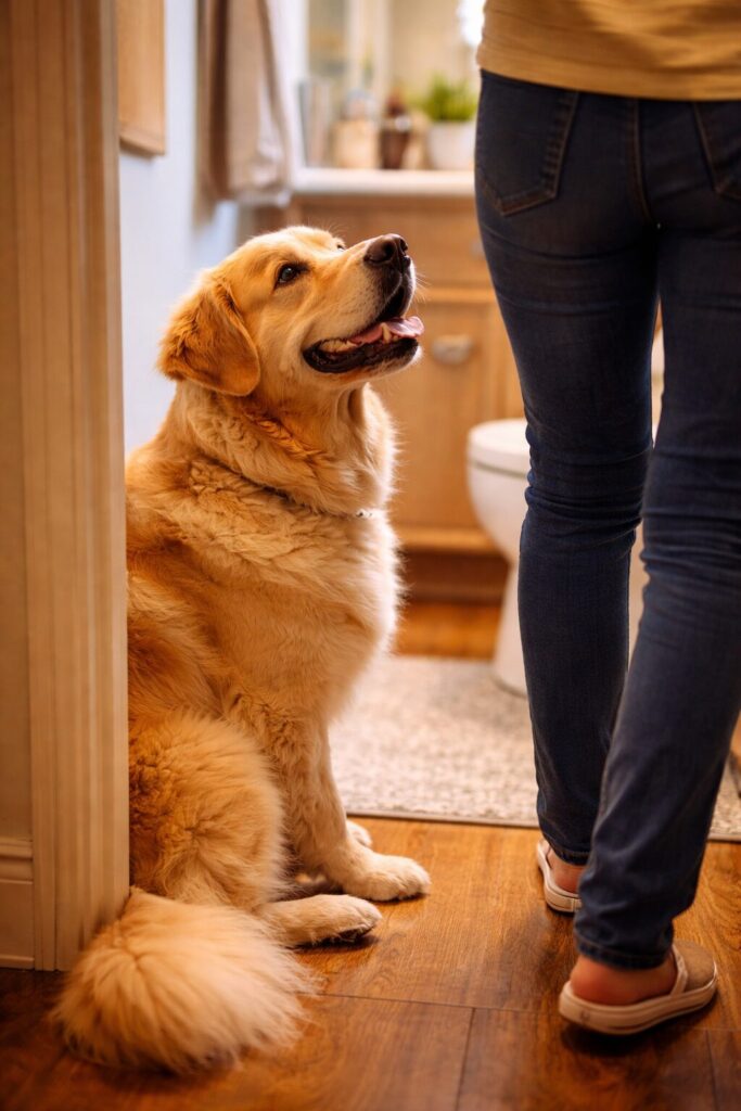 Nem véletlen, hogy a kutyád minden lépésedet figyeli – ezt jelenti a viselkedése 2 Figyelmes arany retriever a furdo elott